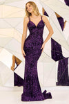 V-neck Mermaid Natural Waistline Short Sequined Back Zipper Lace-Up Goddess Open-Back Fitted Spaghetti Strap Prom Dress