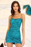 Cocktail Short Sheath Natural Waistline Spaghetti Strap Scoop Neck Wrap Lace-Up Sequined Fitted Sheath Dress