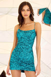 Scoop Neck Sequined Fitted Lace-Up Wrap Sheath Cocktail Short Natural Waistline Spaghetti Strap Sheath Dress