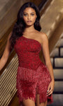 Open-Back Glittering Back Zipper Sequined Beaded Slit Asymmetric Cocktail Short Sheath Basque Waistline One Shoulder Sleeveless Sheath Dress/Prom Dress