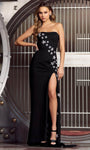 Strapless Straight Neck Open-Back Lace-Up Slit Beaded Geometric Print Sheath Natural Waistline Sheath Dress/Evening Dress with a Brush/Sweep Train