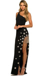 Sophisticated Natural Waistline Sheath One Shoulder Floor Length Slit Beaded Asymmetric Sheath Dress/Party Dress