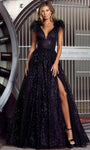 A-line V-neck Sleeveless Empire Waistline Tulle Open-Back Back Zipper Fitted Beaded Slit Sheer Dress