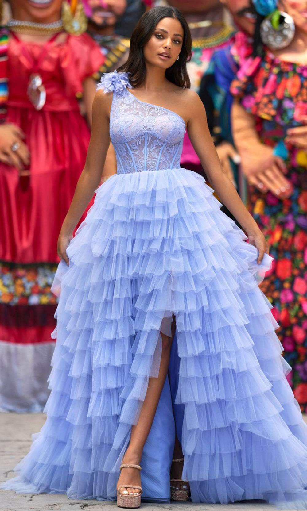 Sherri Hill 55256 - One Sleeve Ruffled A-Line Prom Gown