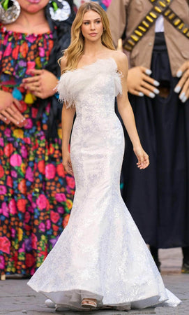 Sherri Hill Strapless Feathered Detail Wedding Dress