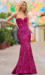 Strapless Sweetheart Mermaid Velvet Corset Natural Waistline Sequined Prom Dress with a Brush/Sweep Train