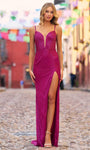 V-neck Natural Waistline Sleeveless Floor Length Sheath Plunging Neck Slit Back Zipper Beaded Open-Back Sheer Sheath Dress/Evening Dress/Party Dress