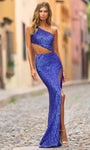 Sequined Glittering Fitted Beaded Back Zipper Cutout Asymmetric Slit Sheath Natural Waistline One Shoulder Sheath Dress/Prom Dress with a Brush/Sweep Train
