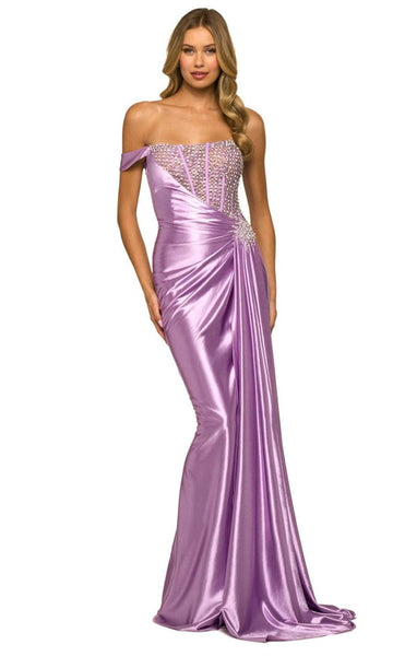 Straight Neck Corset Natural Waistline Floor Length Silk Off the Shoulder One Shoulder Sheath Beaded Back Zipper Fitted Ruched Sheath Dress/Evening Dress/Prom Dress