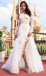 Mermaid Floor Length Long Sleeves Open-Back Sheer Slit Asymmetric Corset Natural Waistline Wedding Dress with a Chapel Train With Ruffles