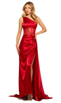 Jersey Corset Natural Waistline Sheath Fitted Asymmetric Pleated Slit Sheath Dress/Prom Dress with a Brush/Sweep Train