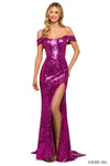 Sheath Slit Sequined Off the Shoulder Corset Natural Waistline Sheath Dress/Prom Dress with a Brush/Sweep Train