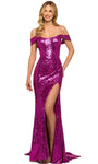 Off the Shoulder Sequined Slit Sheath Corset Natural Waistline Sheath Dress/Prom Dress with a Brush/Sweep Train