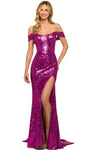 Slit Sequined Sheath Off the Shoulder Corset Natural Waistline Sheath Dress/Prom Dress with a Brush/Sweep Train