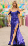 Off the Shoulder Sheath Sequined Slit Corset Natural Waistline Sheath Dress/Prom Dress with a Brush/Sweep Train