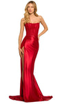 Sexy Strapless Sheath Slit Hidden Back Zipper Corset Natural Waistline Scoop Neck Sheath Dress/Prom Dress with a Brush/Sweep Train With Rhinestones