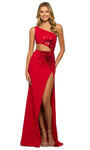 One Shoulder Sleeveless Sheath Fall Natural Waistline Cutout Open-Back Asymmetric Fitted Slit Floor Length Sheath Dress/Prom Dress with a Brush/Sweep Train