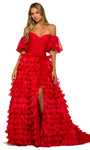 A-line Strapless Floor Length Short Off the Shoulder Natural Waistline Wrap Back Zipper Open-Back Fitted Tiered Slit Sweetheart Dress with a Brush/Sweep Train With Ruffles