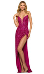 V-neck Strapless Slit Sheer Sequined Illusion Sheath Plunging Neck Natural Waistline Sheath Dress/Prom Dress with a Brush/Sweep Train