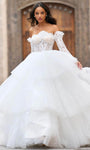 Strapless Tulle Sweetheart Corset Natural Waistline Sheer Back Zipper Off the Shoulder Wedding Dress with a Brush/Sweep Train With Ruffles