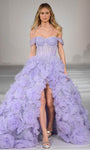 Sophisticated Sweetheart Corset Natural Waistline Tulle Back Zipper Slit Off the Shoulder Dress With Ruffles