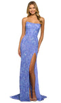 Strapless Natural Waistline Slit Sequined Fitted Hidden Back Zipper Sheath Floor Length Sheath Dress/Evening Dress with a Brush/Sweep Train