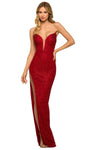 Plus Size V-neck Strapless Sheath Natural Waistline Open-Back Mesh Slit Beaded Back Zipper Floor Length Sweetheart Sheath Dress/Evening Dress/Prom Dress with a Brush/Sweep Train