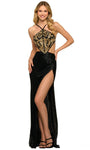 Halter Lace-Up Slit Back Zipper Beaded Natural Waistline Floor Length Sleeveless General Print Sheath Sheath Dress