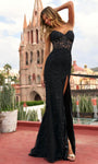 Strapless Sheath Lace Lace-Up Applique Slit Sheer Embroidered Sweetheart Corset Natural Waistline Sheath Dress/Prom Dress with a Brush/Sweep Train With Rhinestones