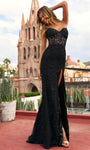 Strapless Sheath Applique Lace-Up Embroidered Slit Sheer Lace Sweetheart Corset Natural Waistline Sheath Dress/Prom Dress with a Brush/Sweep Train With Rhinestones