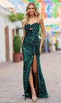 Sexy Spaghetti Strap Sheath Natural Waistline Sweetheart Velvet Slit Cutout Sequined Hidden Back Zipper Sheath Dress/Prom Dress with a Brush/Sweep Train