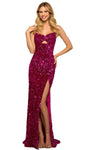 Sexy Sheath Natural Waistline Cutout Sequined Slit Hidden Back Zipper Sweetheart Velvet Spaghetti Strap Sheath Dress/Prom Dress with a Brush/Sweep Train