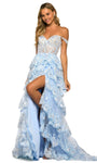 A-line Off the Shoulder Floor Length Corset Natural Waistline Slit Draped Tiered Open-Back Sequined V Back Sheer Sweetheart Scalloped Trim Prom Dress with a Court Train With Ruffles