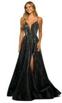 A-line V-neck Floor Length Lace-Up Sheer Slit Fitted Sleeveless Natural Waistline Plunging Neck Evening Dress/Party Dress