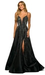 A-line V-neck Floor Length Plunging Neck Sheer Lace-Up Slit Fitted Natural Waistline Sleeveless Evening Dress/Party Dress