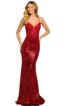 V-neck Lace Sheath Mermaid Lace-Up Fitted Sequined Open-Back Sheer Sleeveless Spaghetti Strap Floor Length Natural Waistline Sheath Dress/Evening Dress with a Brush/Sweep Train With Rhinestones