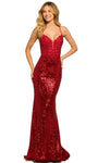 V-neck Floor Length Sleeveless Spaghetti Strap Sequined Fitted Lace-Up Sheer Open-Back Sheath Mermaid Lace Natural Waistline Sheath Dress/Evening Dress with a Brush/Sweep Train With Rhinestones