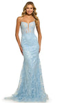 V-neck Floor Length Sequined Open-Back Lace-Up Sheer Applique Sleeveless Mermaid Corset Natural Waistline Plunging Neck Lace Prom Dress