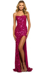 Sexy Strapless Floor Length Straight Neck Sheath Natural Waistline Sequined Open-Back Slit Sheath Dress/Evening Dress/Prom Dress