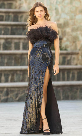Sherri Hill Feathered Bodice Evening Dress