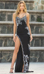 Sexy Sleeveless Spaghetti Strap Floral Print Sweetheart Natural Waistline Sheath Sequined Embroidered Open-Back Slit Floor Length Sheath Dress/Evening Dress