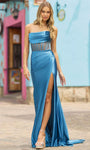 Strapless Slit Ruched Back Zipper Pleated Floor Length Corset Natural Waistline Straight Neck Sheath Sheath Dress/Prom Dress/Party Dress with a Brush/Sweep Train