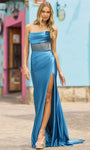 Strapless Floor Length Pleated Back Zipper Ruched Slit Sheath Corset Natural Waistline Straight Neck Sheath Dress/Prom Dress/Party Dress with a Brush/Sweep Train