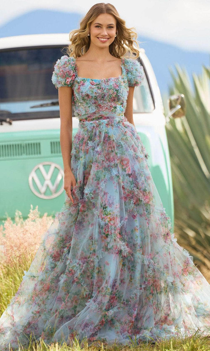 Sherri Hill 55560 - Square Neck Cottage Core A-line Dress – Couture Candy