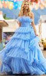 Strapless Floor Length Back Zipper Ruched Organza Straight Neck Empire Waistline Ball Gown Dress With Ruffles