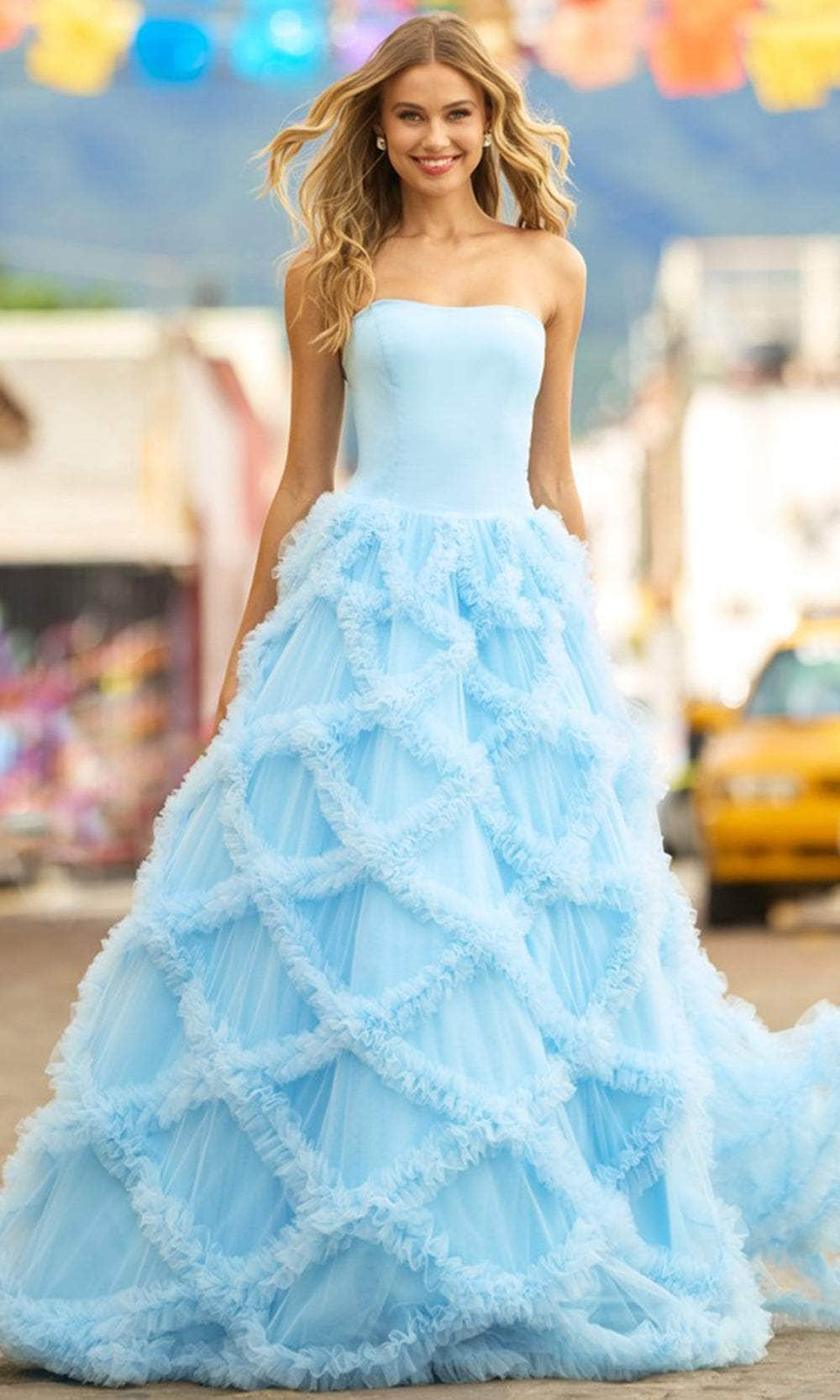 Sherri Hill 55598 - Lattice Ruffles Strapless Ballgown
