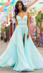 A-line Strapless Chiffon Beaded Back Zipper Slit Belted Natural Waistline Sweetheart Dress