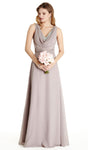 Sophisticated A-line V Back Pleated Floor Length Sleeveless Sheath Cowl Neck Natural Waistline Sheath Dress/Bridesmaid Dress