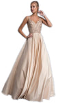 A-line V-neck Sleeveless V Back Back Zipper Natural Waistline Plunging Neck Floor Length Prom Dress/Party Dress