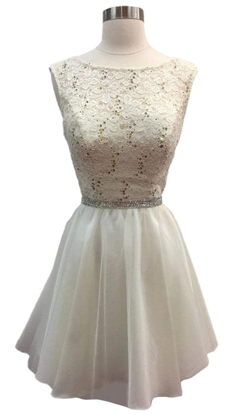 Sophisticated A-line Bateau Neck Scoop Neck Sleeveless Natural Waistline Cocktail Above the Knee Beaded Belted Sequined Crystal Back Zipper Homecoming Dress